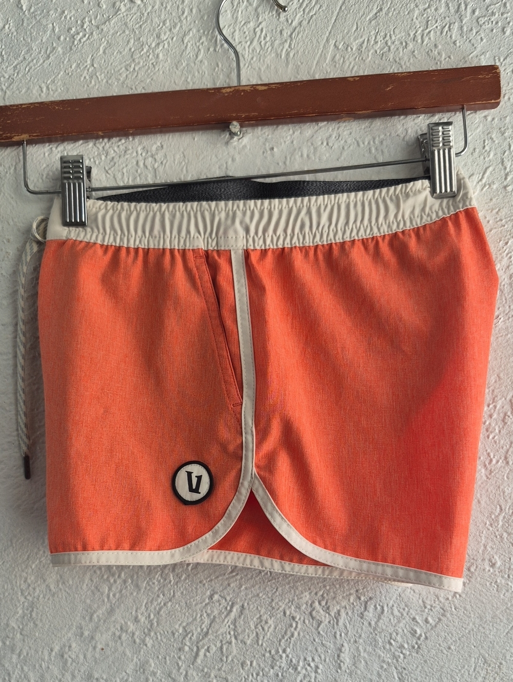 Vuory  Coral-Orange Drawstring Athletic Shorts with Cream Trim